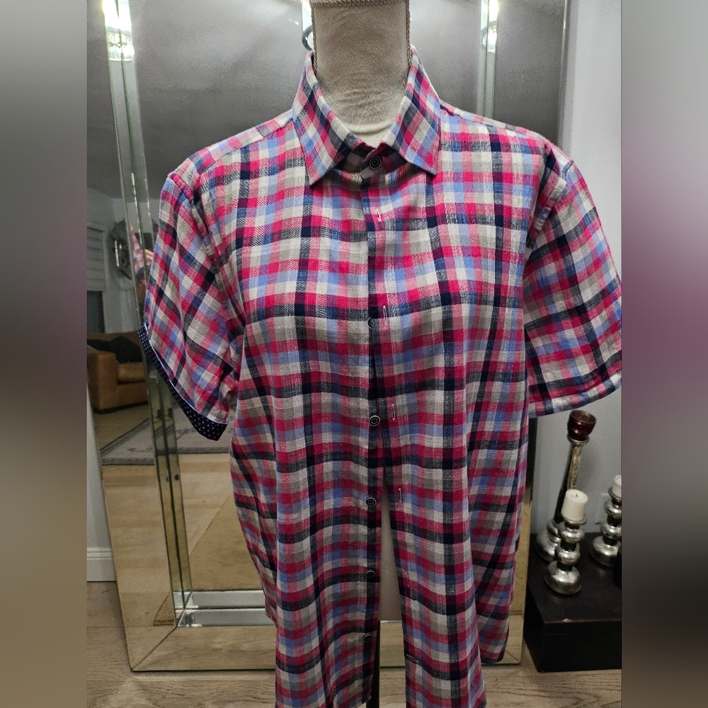 Men's Stone Rose Plaid Short Sleeve Button Down Shirt  Sz 6